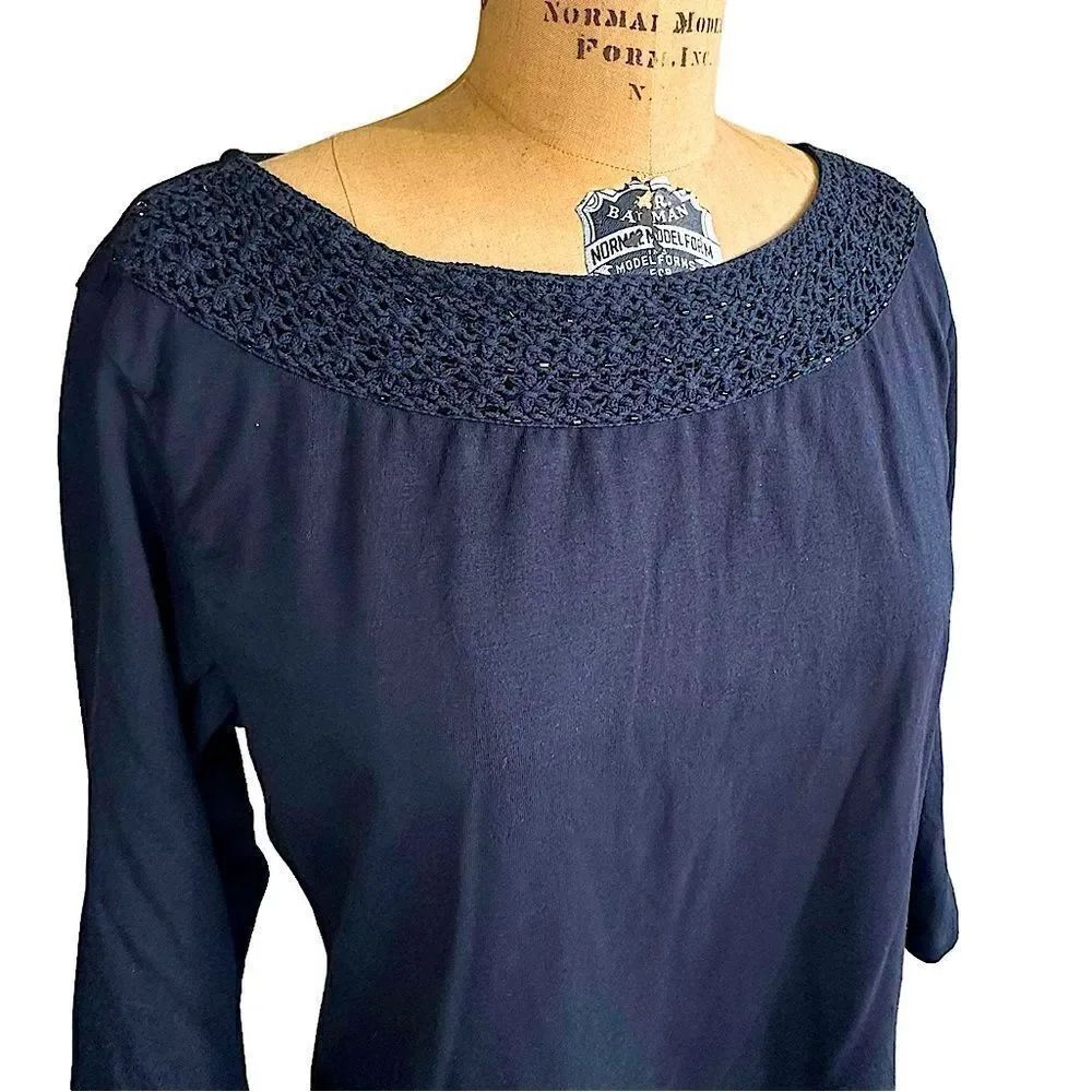 JM Collection Black beaded scoop neck 3/4 sleeve jersey Top size Large